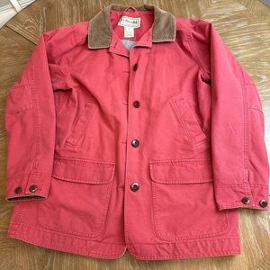 L.L. Bean Red Canvas Barn Chore Coat with Brown Corduroy Collar